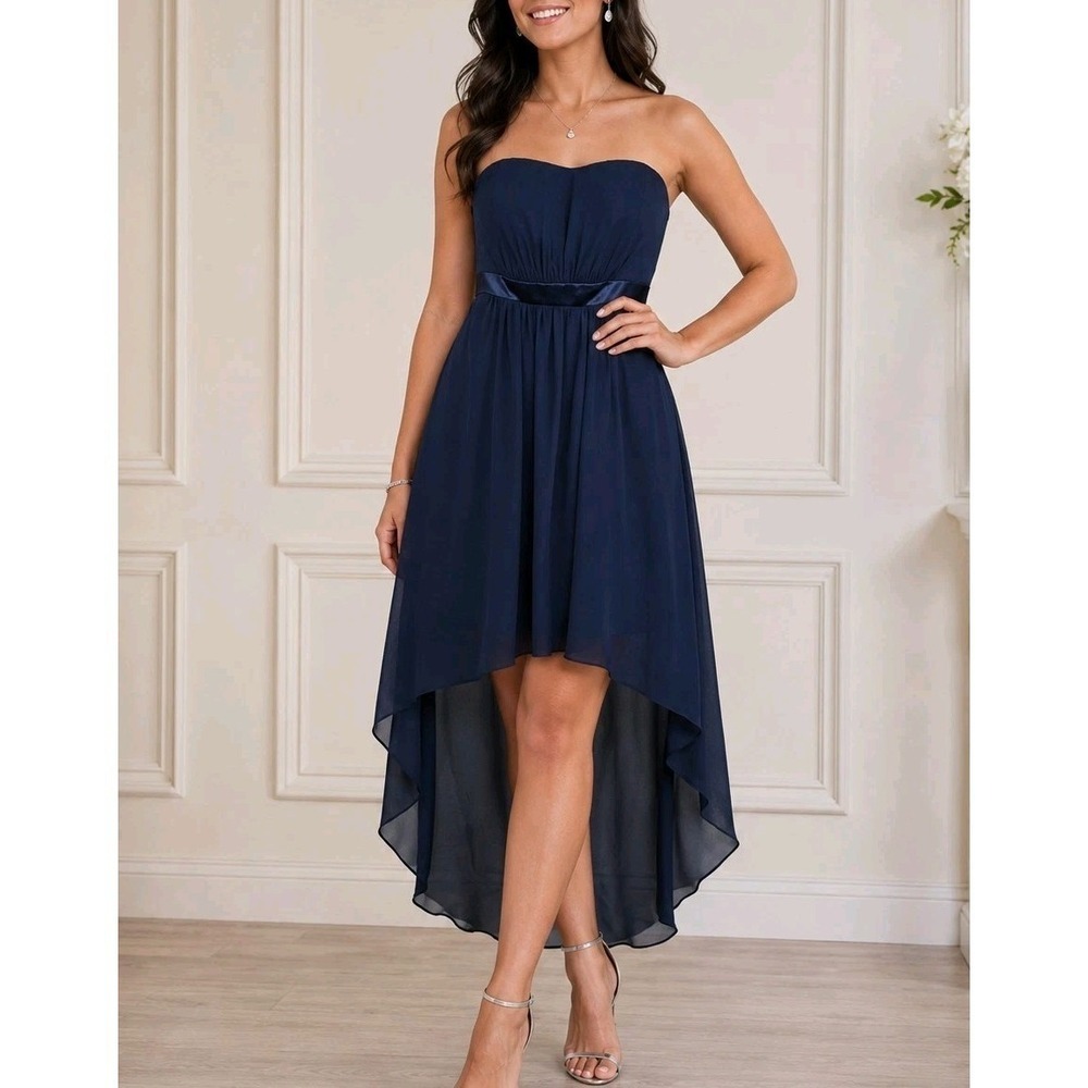 Bari Jay Y2K Strapless High Low Chiffon Formal Dress Size 8 NWT $210